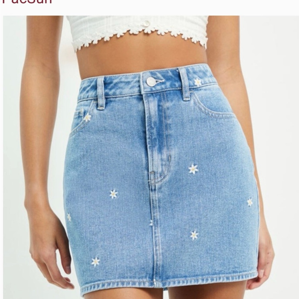 Pacsun Denim Mini Skirt with Floral Embroidery XS